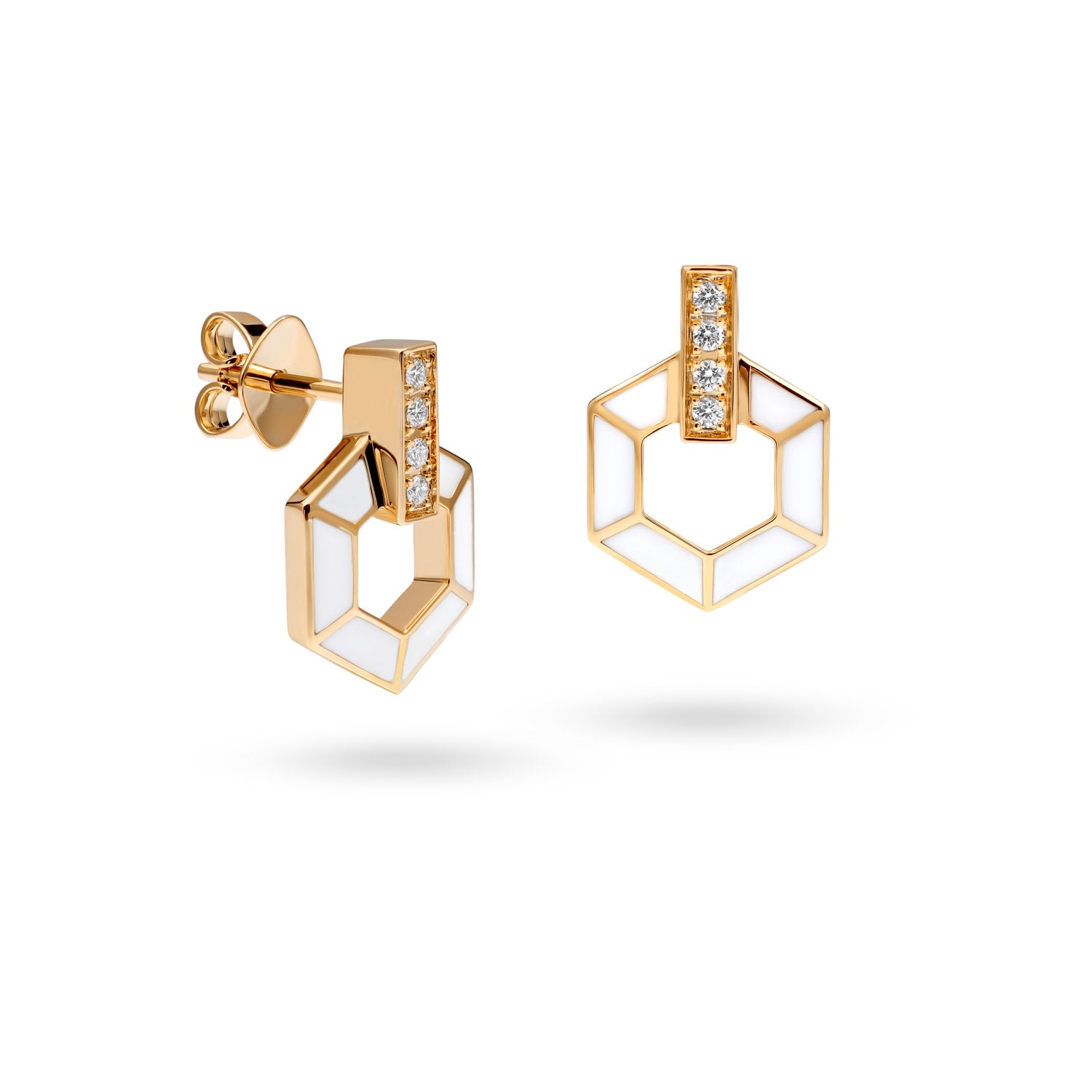 HONEY HONEY Honeycomb Earrings with Enamel and Diamonds