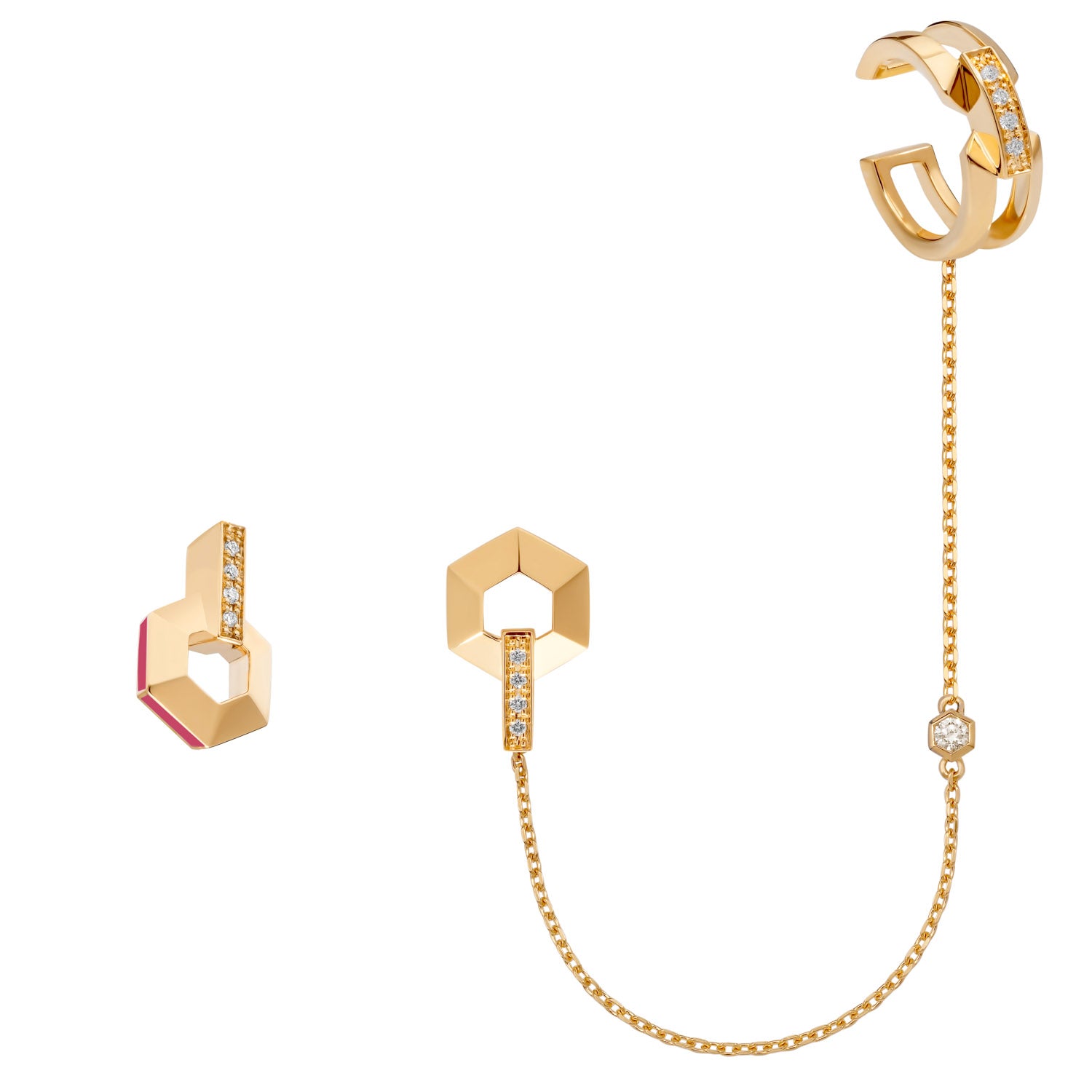 HONEY HONEY Small Earrings with Ear Cuff and Diamonds