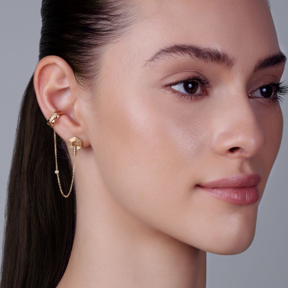 HONEY HONEY Small Earrings with Ear Cuff and Diamonds