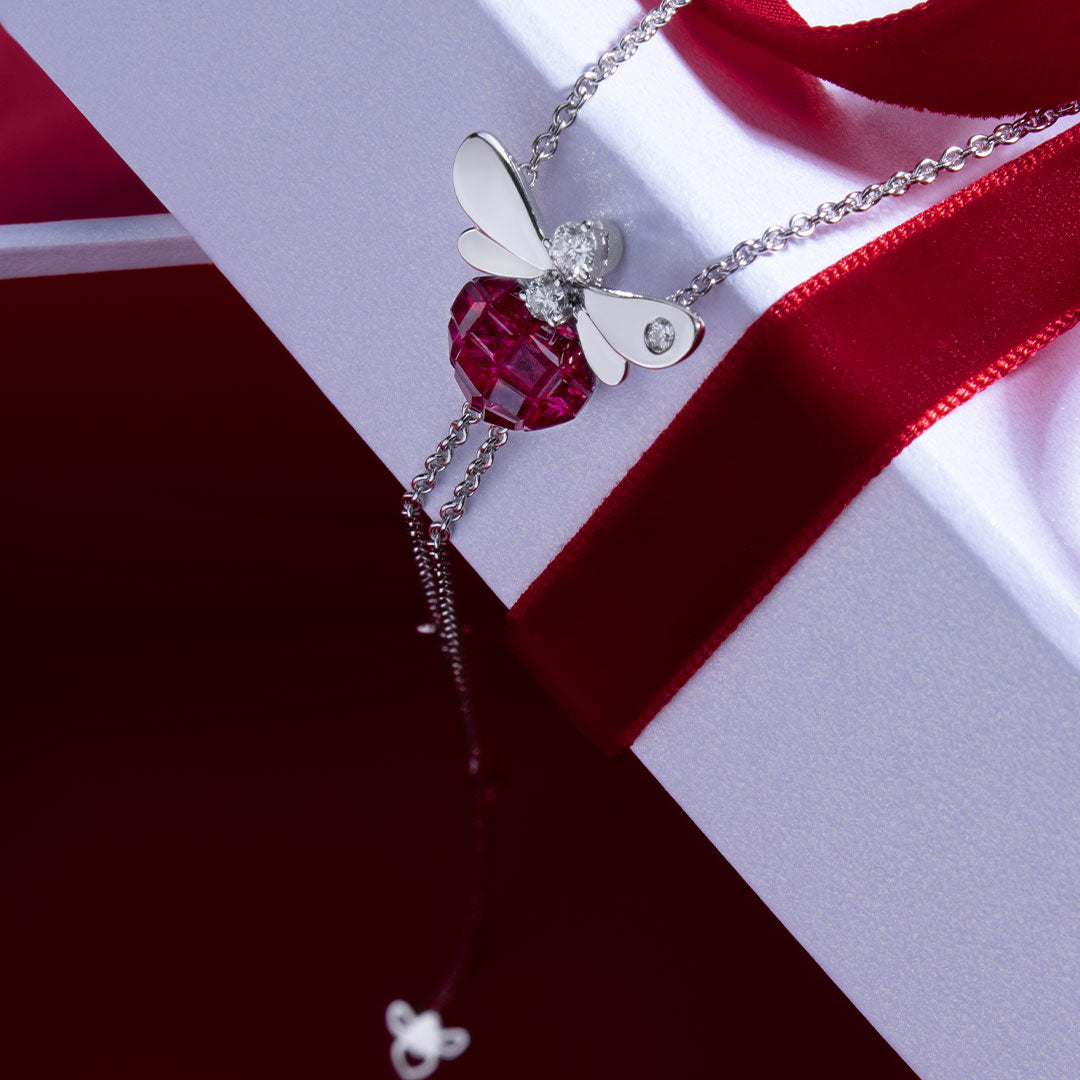 BEE MINE Mosaic Ruby with White Gold Wings Necklace