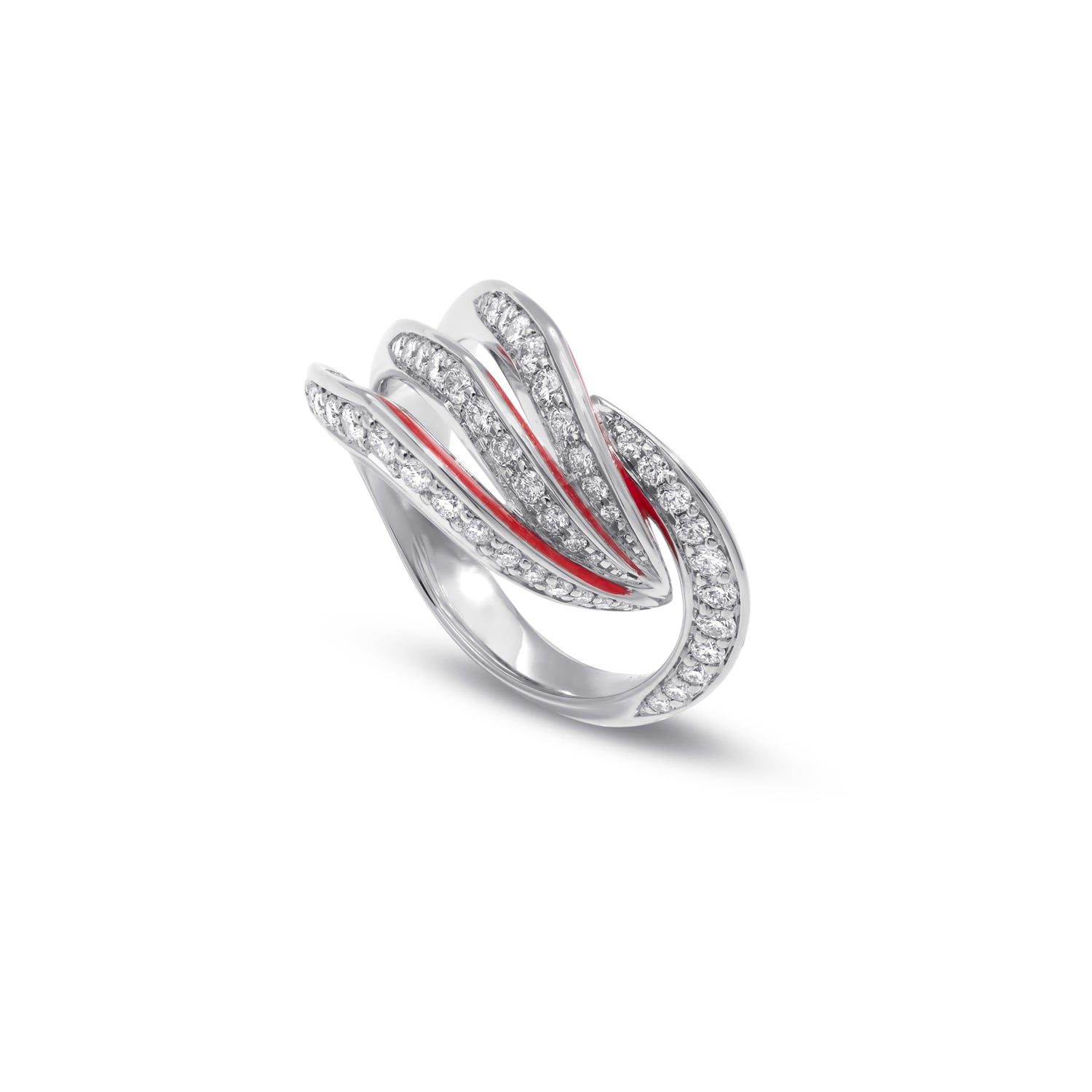 VIVA Ring with Diamonds and Red Enamel