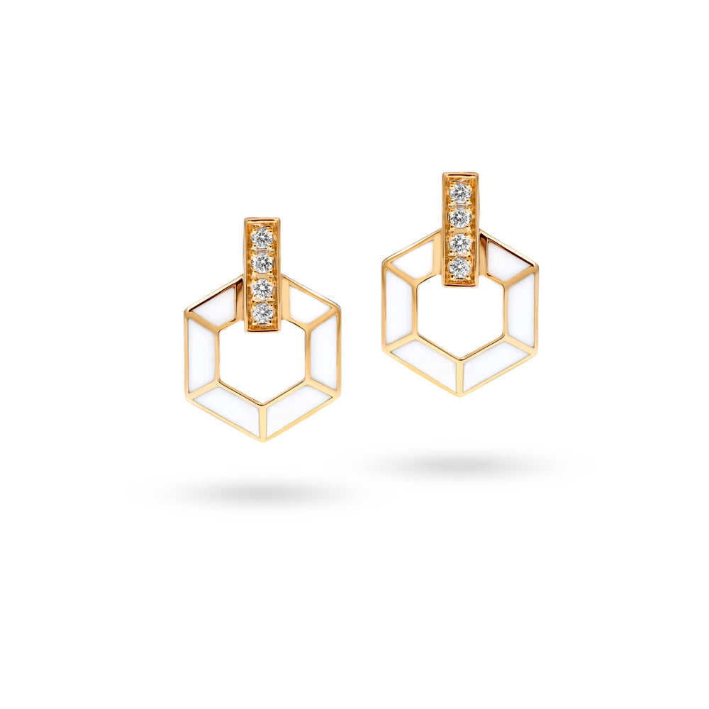 HONEY HONEY Honeycomb Earrings with Enamel and Diamonds