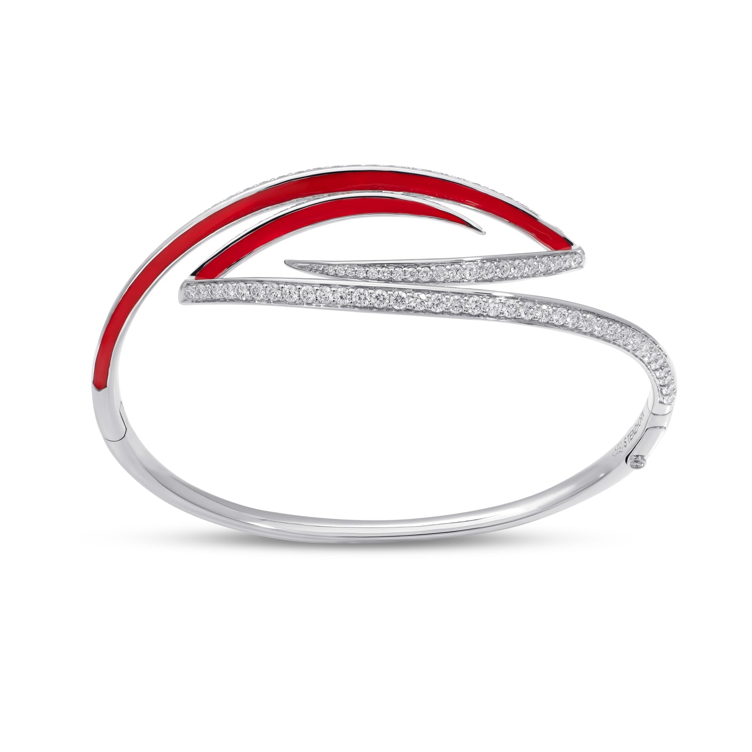 VIVA Curved Bangle with Diamonds and Red Enamel