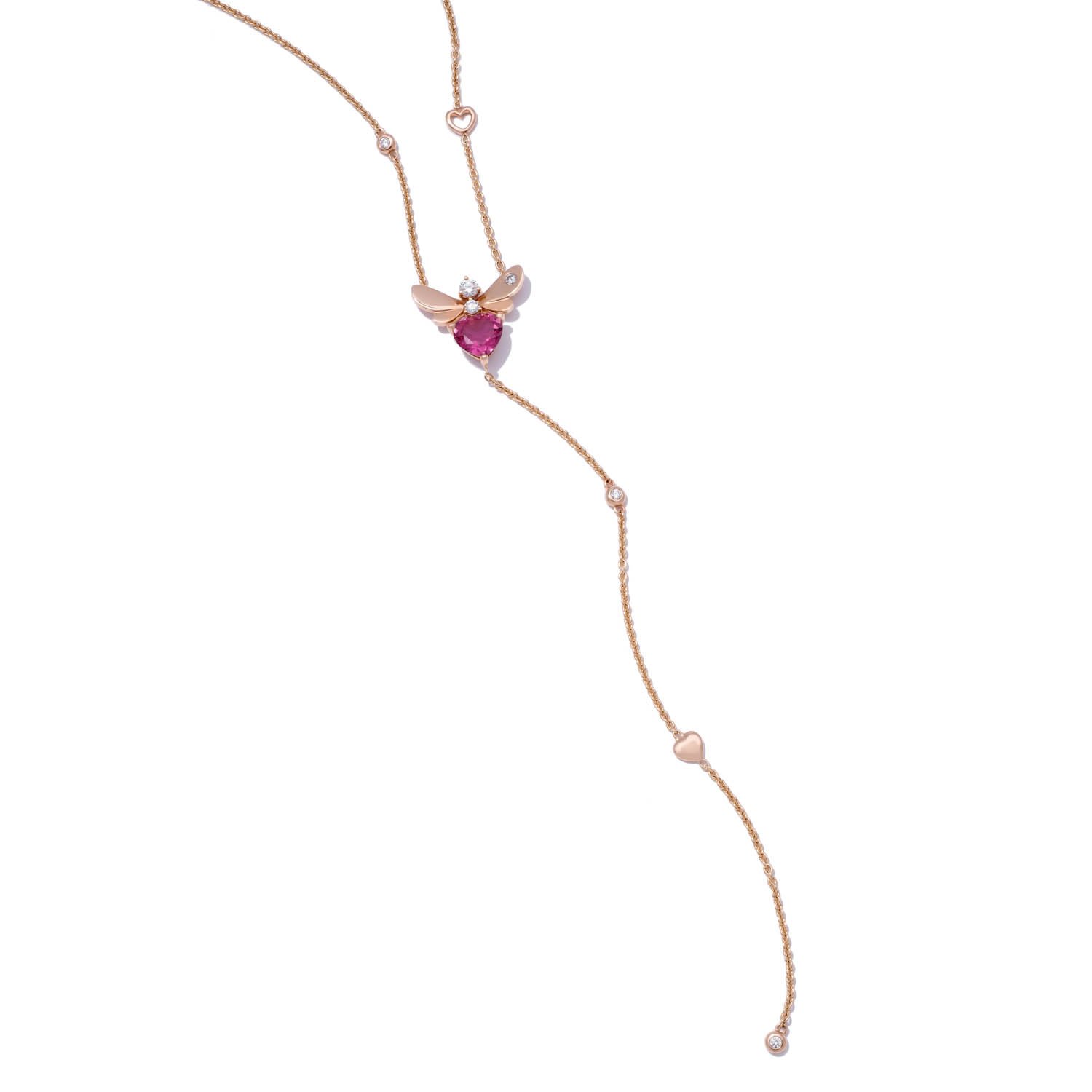 BEE MINE Pink Turmaline Heart with Rose Gold Wings Necklace