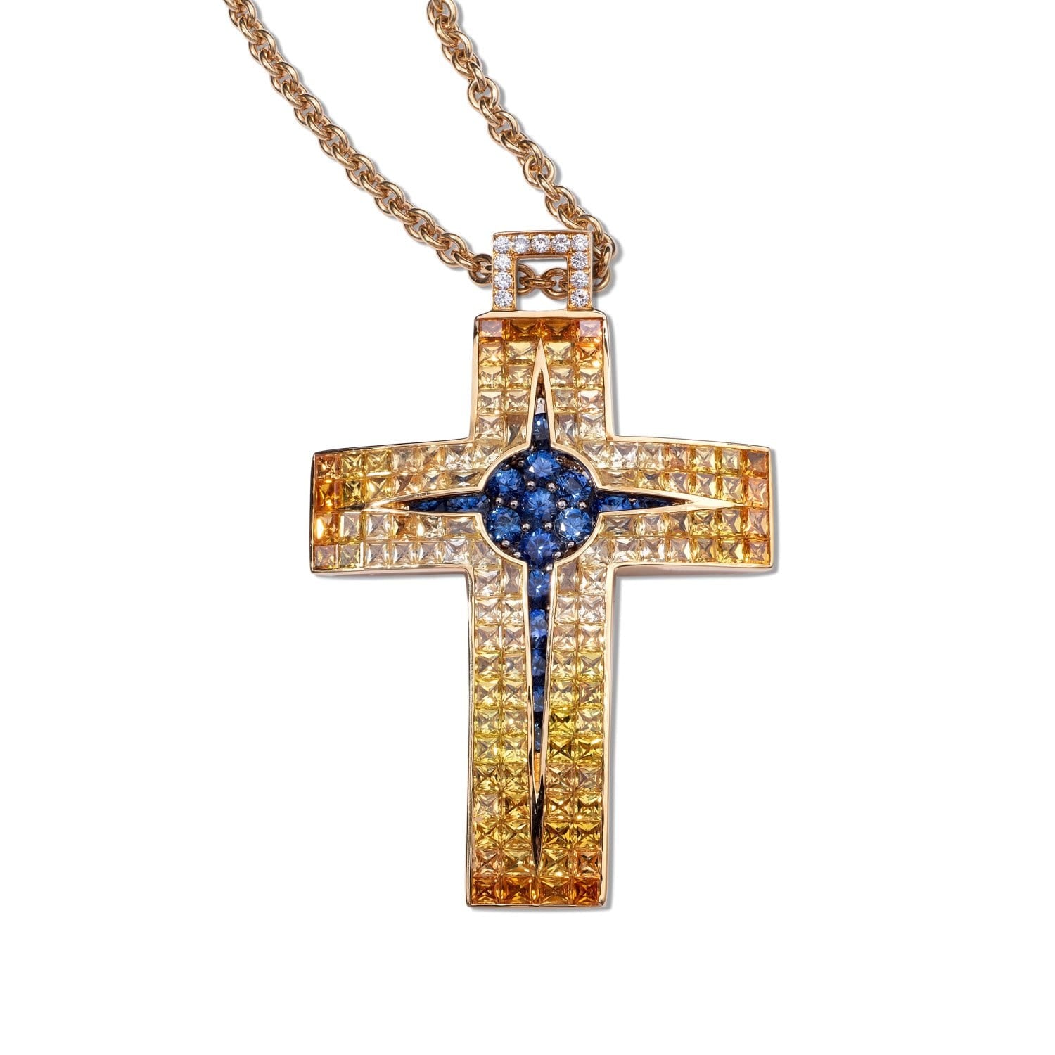 VINTAGE: Classic Pendant, Cross Yellow Sapphires