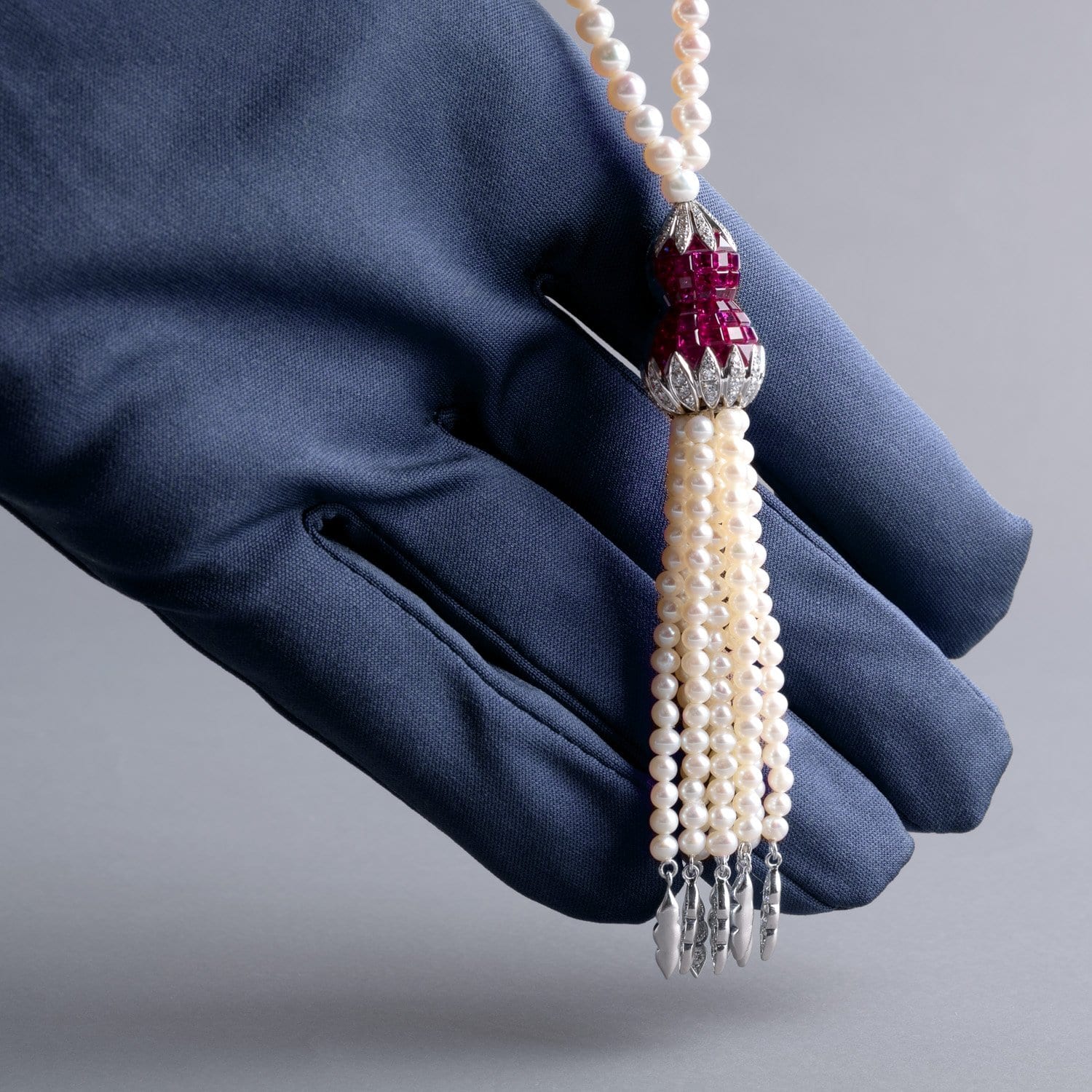 VINTAGE: MOSAIC Necklace, Ruby Pearl Tassel