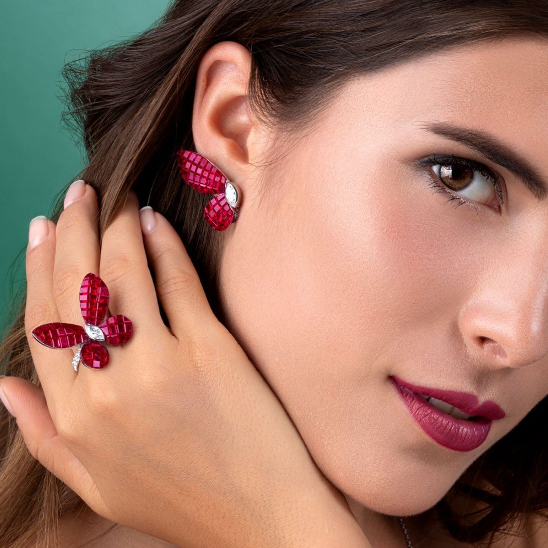 MADEMOISELLE B., round Shape Ruby Earrings